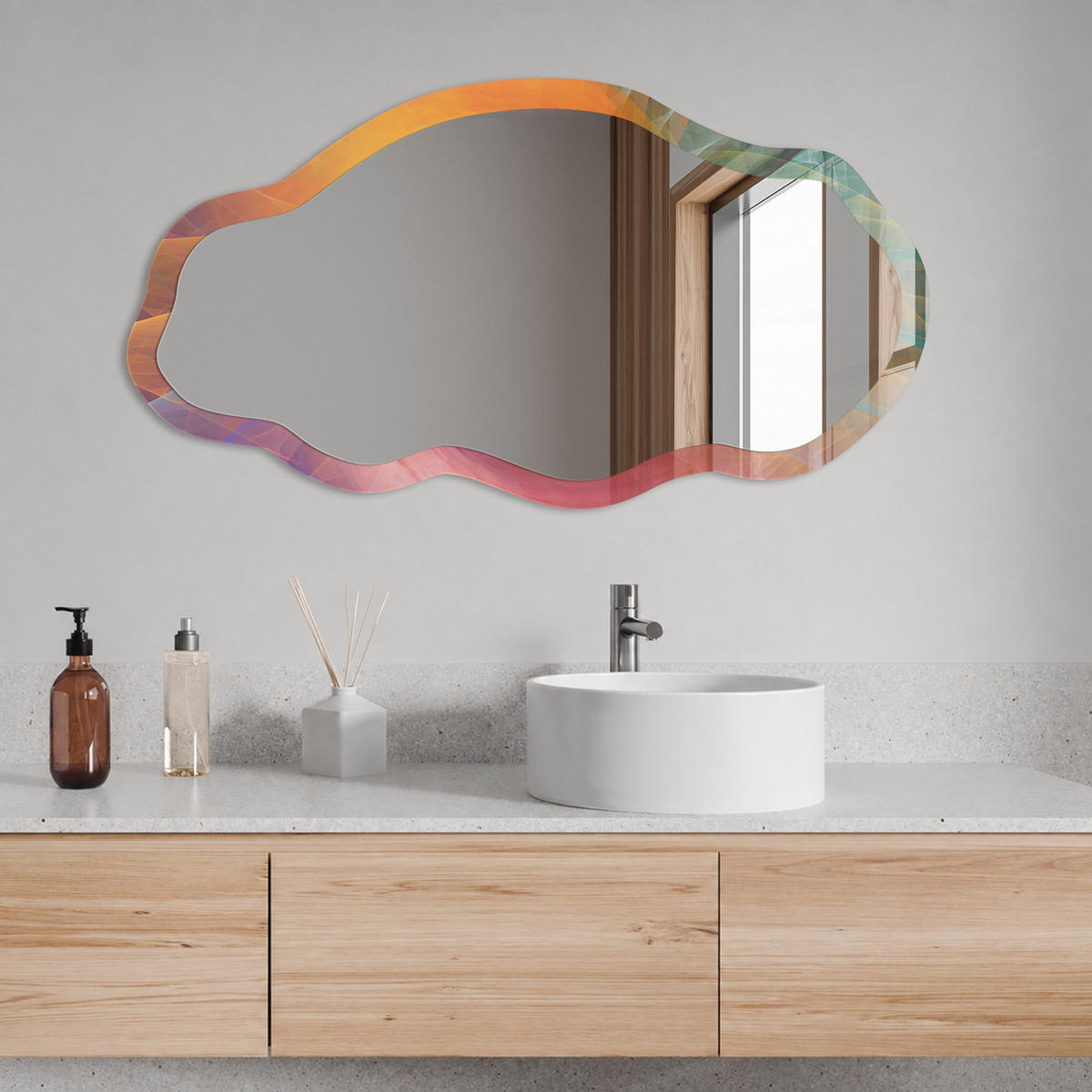 SPIEGEL 90x45 cm asymmetrisch mit Druck - Abstrakter Wirbel - Transparent, Glas (45/90/0.4cm) - TULUP
