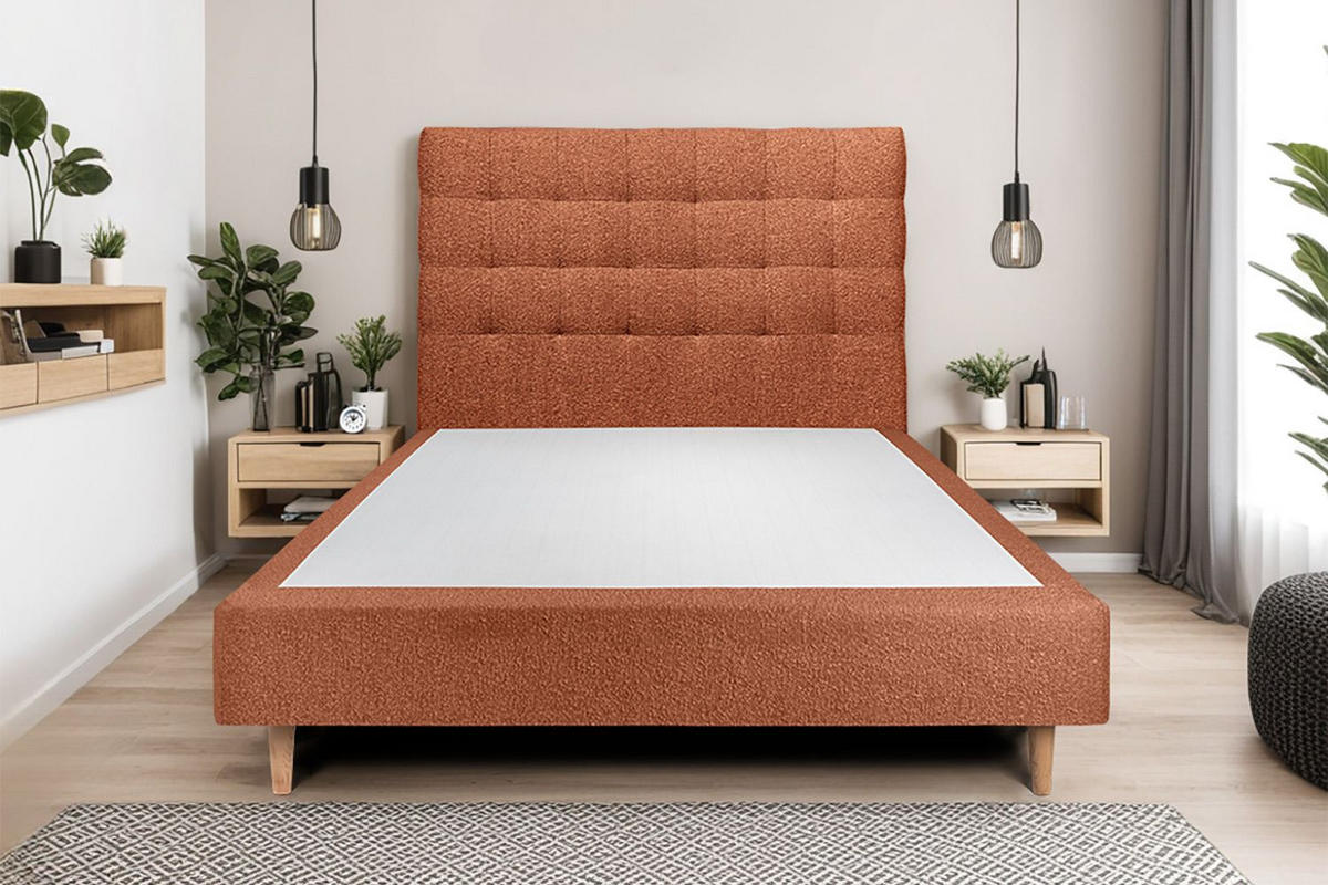 KOPFTEIL gepolstert - Gesteppt – Terrakotta-Bouclé-Stoff - 180 cm - Beige/Terra cotta, Holz (180/120/10cm) - Sommeil de Plomb