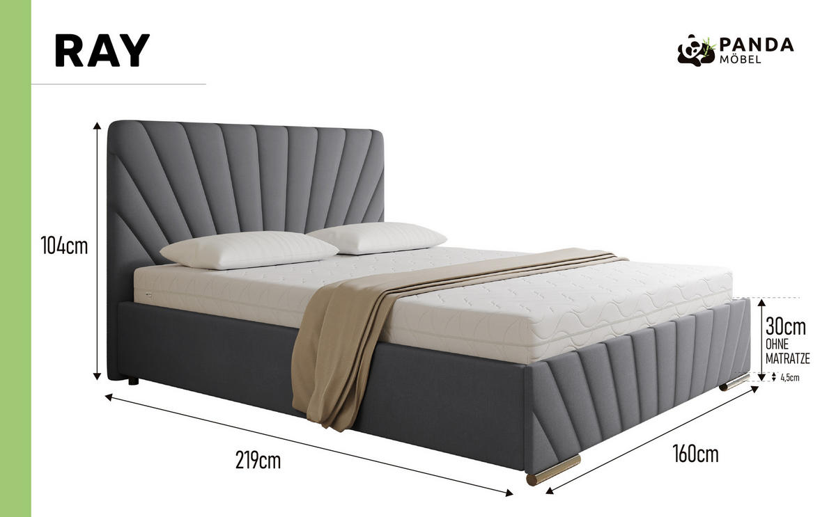 POLSTERBETT Ray 160 x 200 cm mit Bettkasten und Lattenrost ohne matratze- beige - Beige, Holz (160/200cm) - Panda Möbel