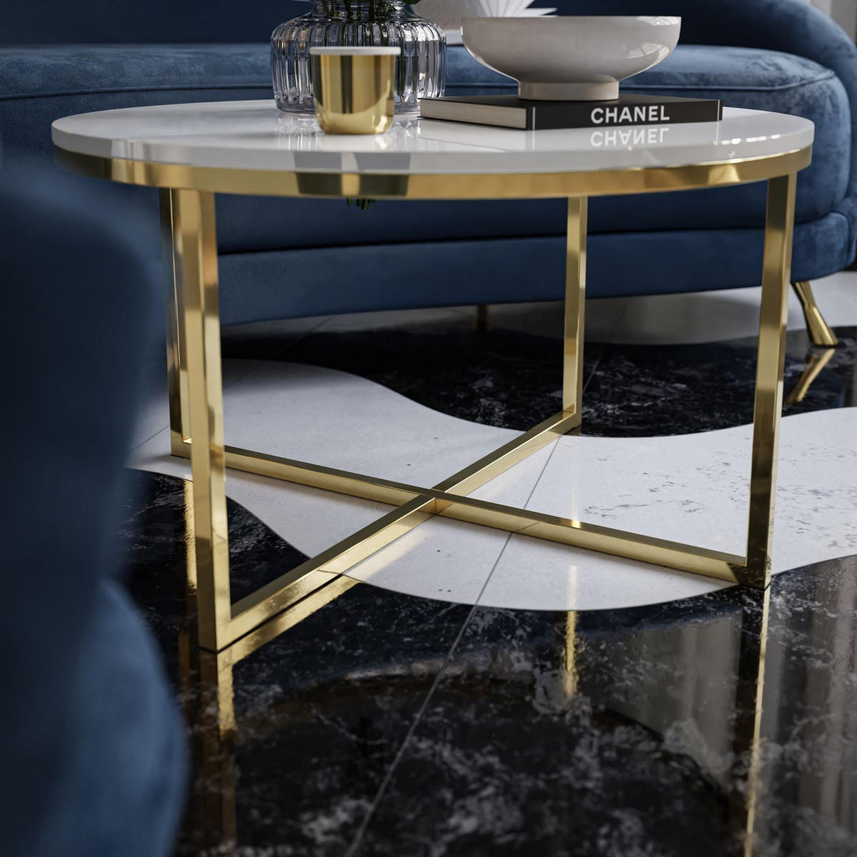 COUCHTISCH CIRI-X GLASS mit vergoldeter Basis - Goldfarben, Glas (70/70/44.4cm) - Lookway
