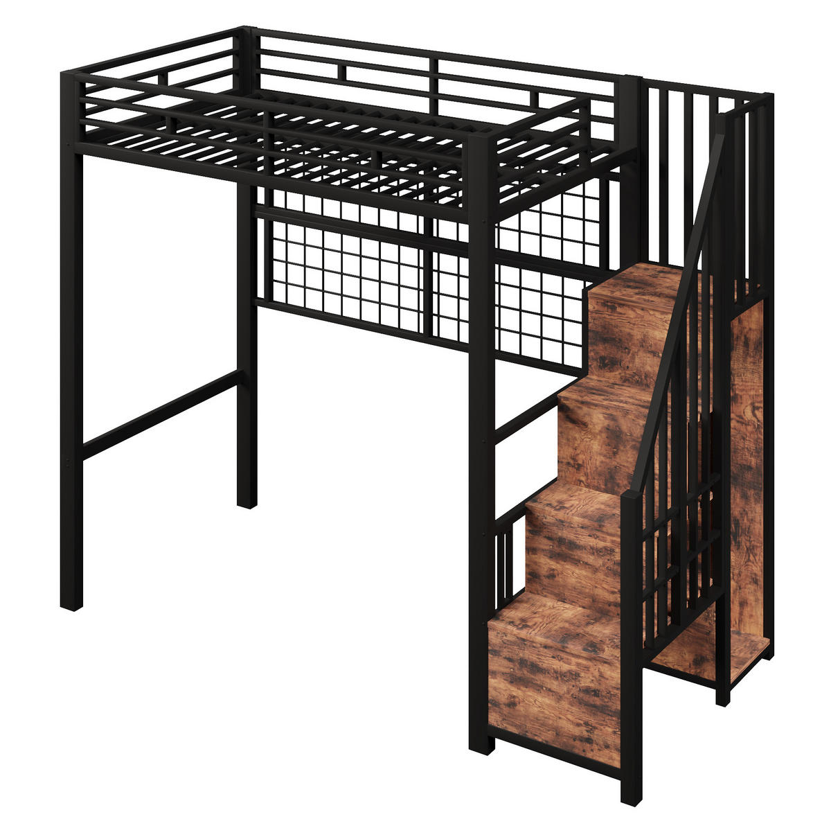 HOCHBETT 90/200 cm Schwarz aus Metall und MDF mit Stauraumleiter - Schwarz, Metall (90/200cm) - OKMYHOME