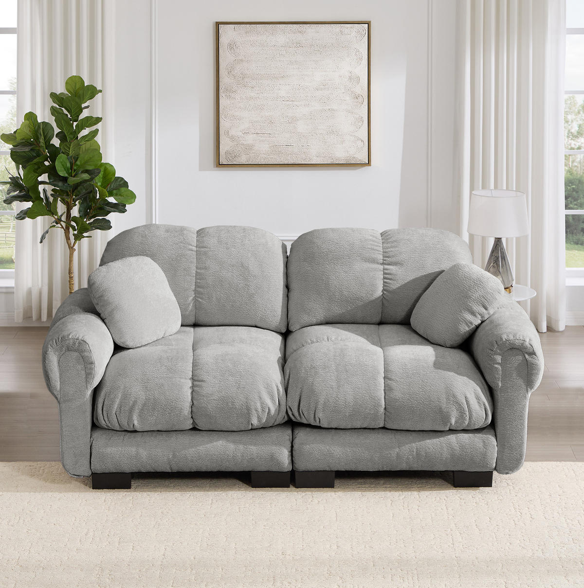 SOFA 190/86/90 cm in Hellgrau aus Chenille mit Steppnähten - Hellgrau, Textil (86/90/190cm) - Flora Grace