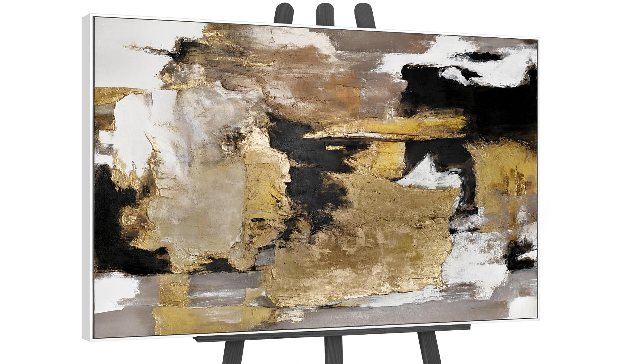 GEMÄLDE Goldene Fragmente II Schattenfugenrahmen Weiß 120x80 cm - Weiß, Holz (120/80cm) - YS-art gallery