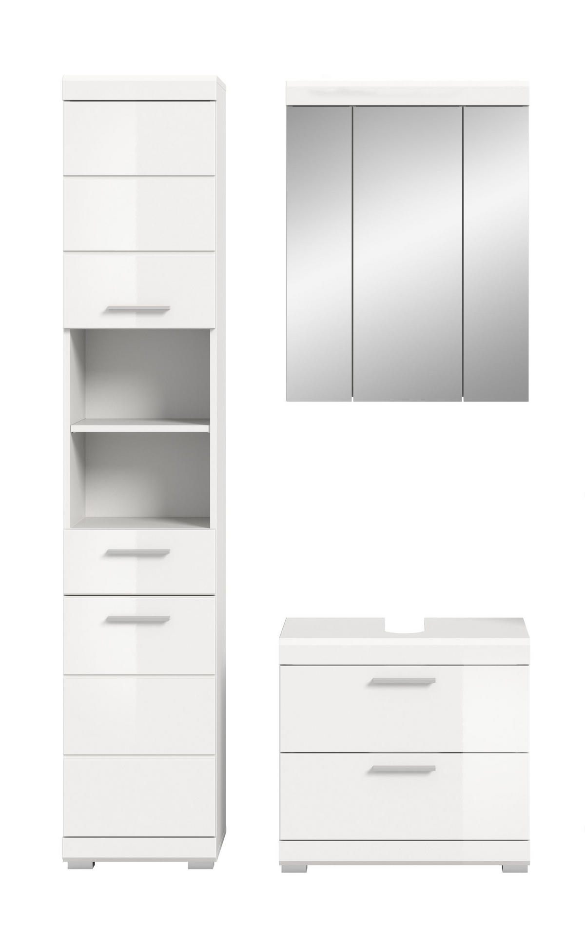 BADKOMBINATION 3tlg. Scout Bad in weiß Nachbildung und weiß hochglanz B/H/T: 112x191x34 cm - Weiß, Holz (112/191/37cm)