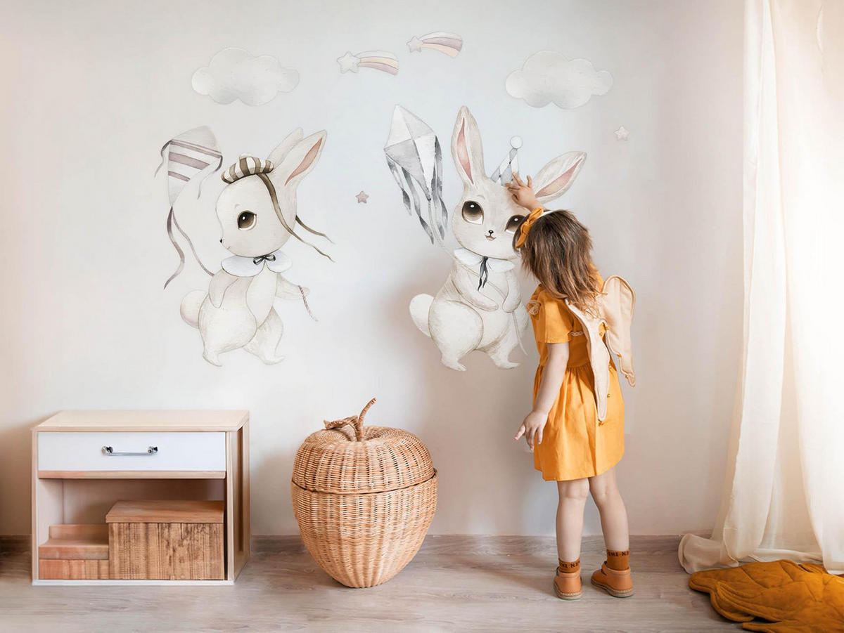 WANDAUFKLEBER 80x114cm - Hasenland - Multicolor, Kunststoff (80/114/0.1cm) - Wallfluent