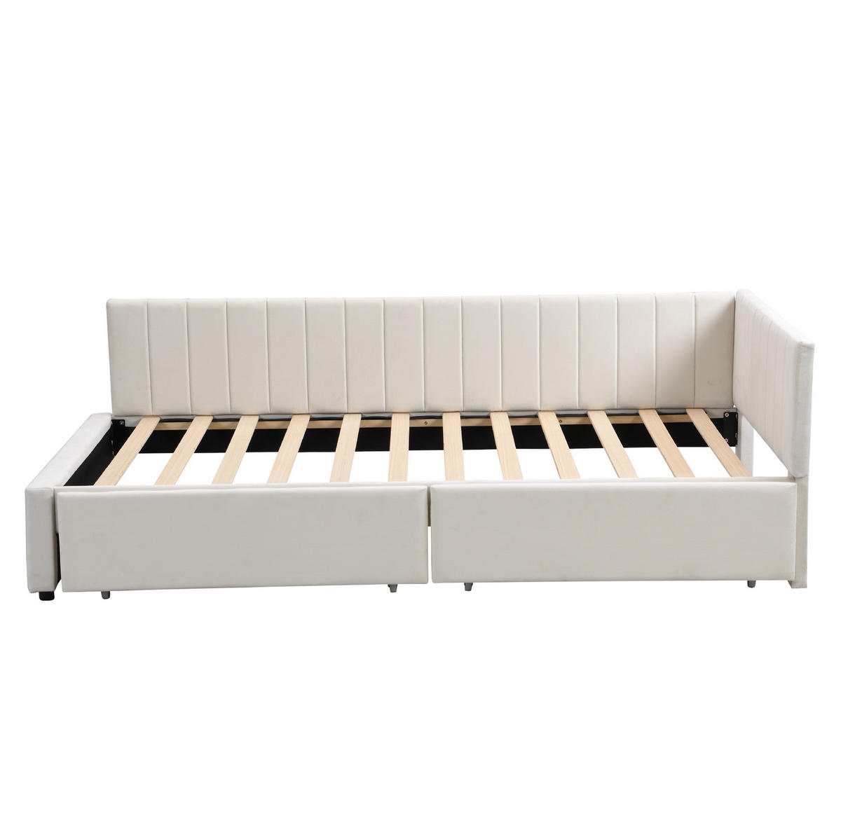 TAGESBETT aus Stoff 90x200 cm Beige mit 2 Schubladen, Lattenrost und variabler Rückenlehne - Beige, Leder (90/200cm) - Modfu