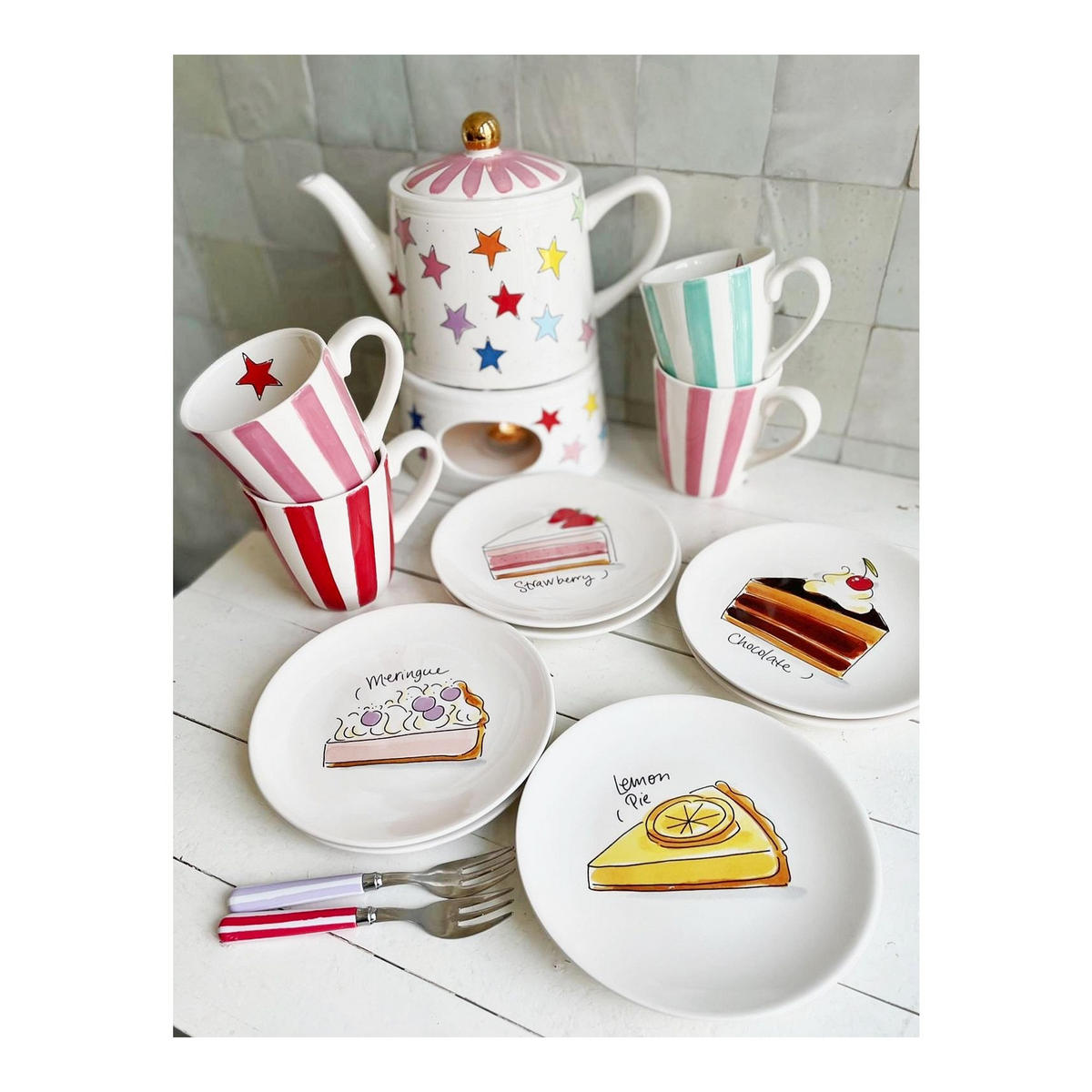 KUCHENTELLER Zitronenkuchen in Bunt - 18cm - Multicolor, Keramik (18/18/2cm) - Blond Amsterdam