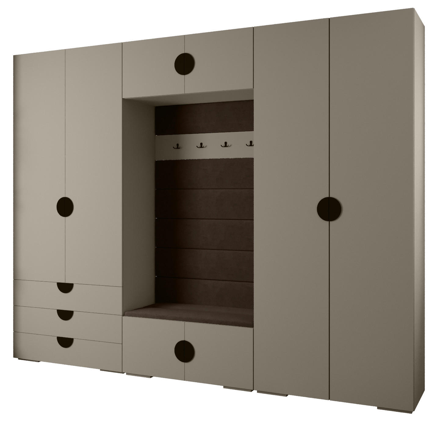 Abiks Möbel Garderoben-Set Kaschmir, Braun, Schwarz 300x236.7x47 cm