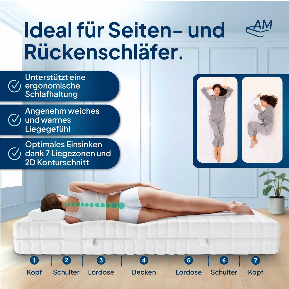 VISCOMATRATZE 180/200 cm H3 - 20cm Höhe & Toledo Bezug - Weiß, Textil (180/200cm) - AM Qualitätsmatratzen