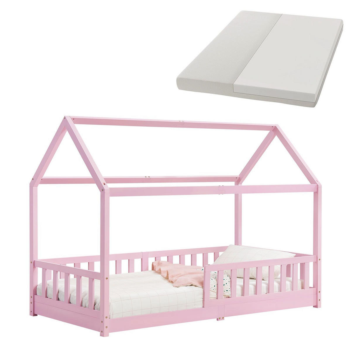 KINDERBETT Marli mit Matratze rosa 90x200 cm - Rosa, Holz (90/200cm) - Juskys