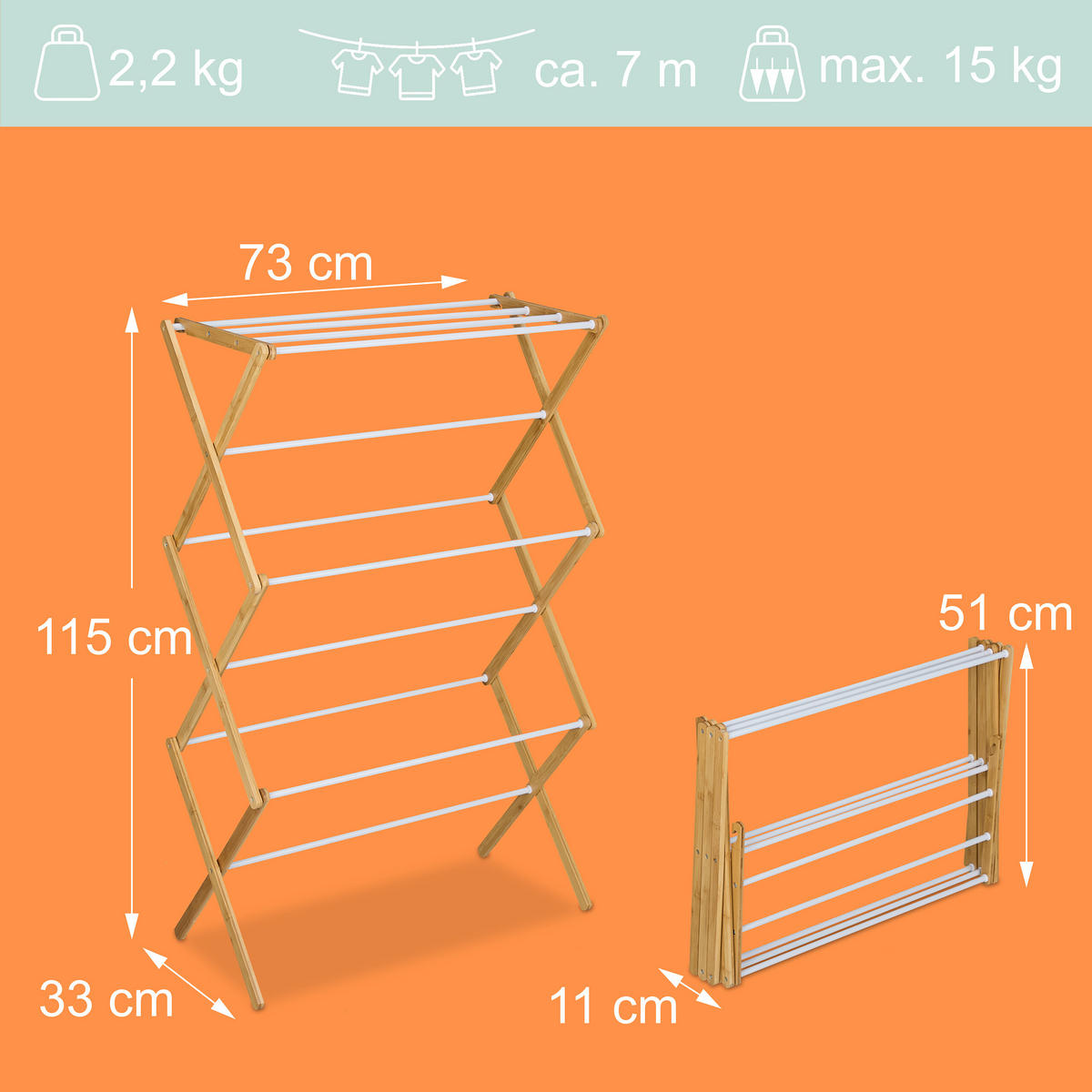 SUŠIAK na prádlo - viacfarebná, kov/drevo (73/115/33cm) - Relaxdays