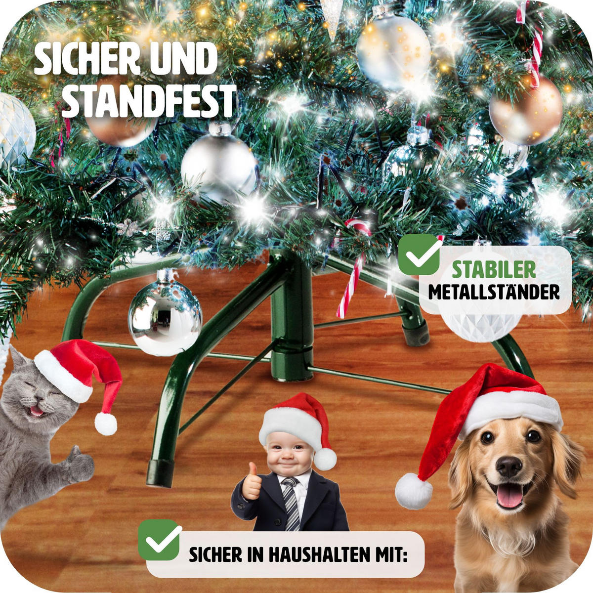WEIHNACHTSBAUM ,inklusive Metallständer mit Kunststoffkappen,grün - Grün, Kunststoff (180cm) - tectake