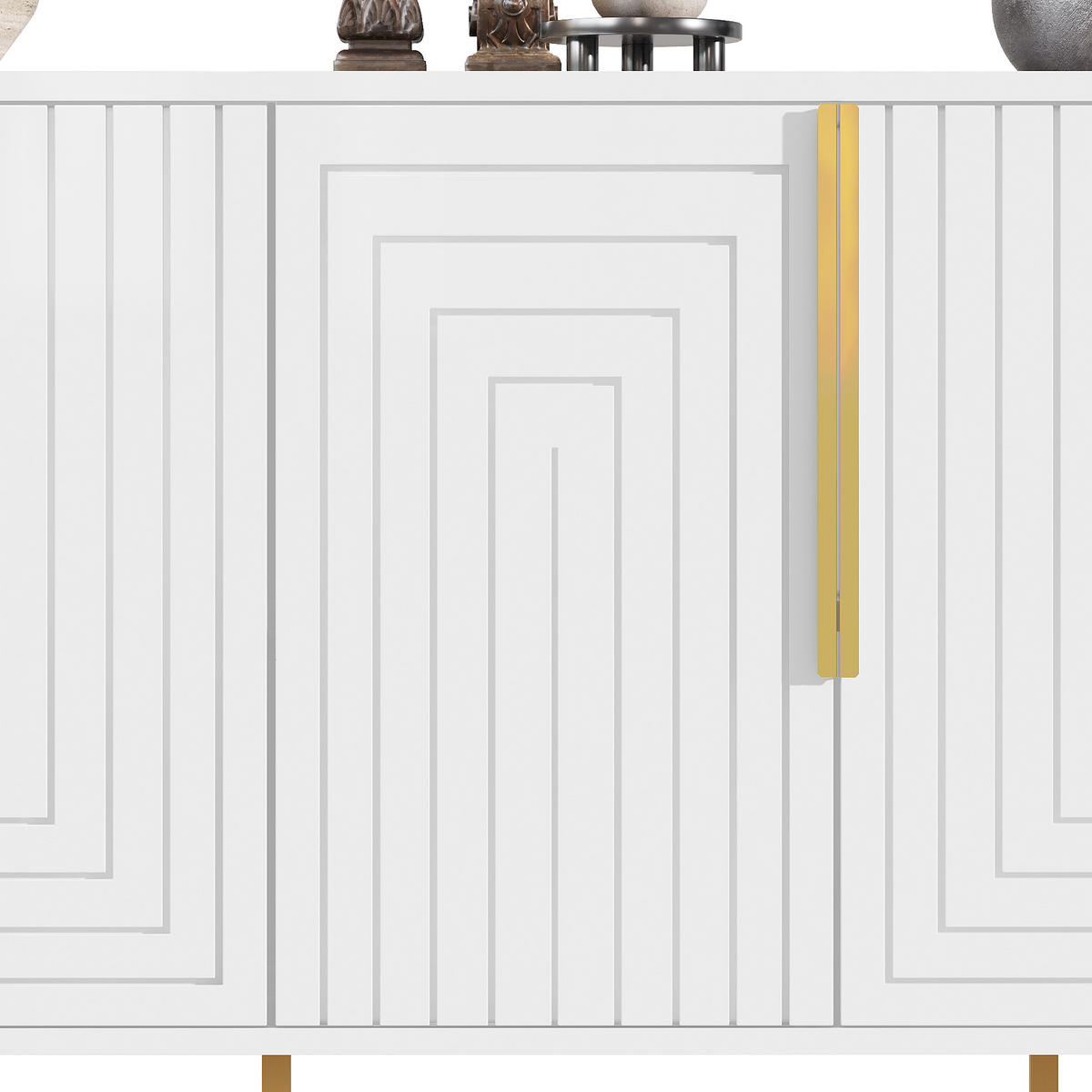 SIDEBOARD mit 3 Türen und Goldenen Akzenten Weiß - Weiß, Holzwerkstoff/Metall (152/75/40cm) - Urban Meuble