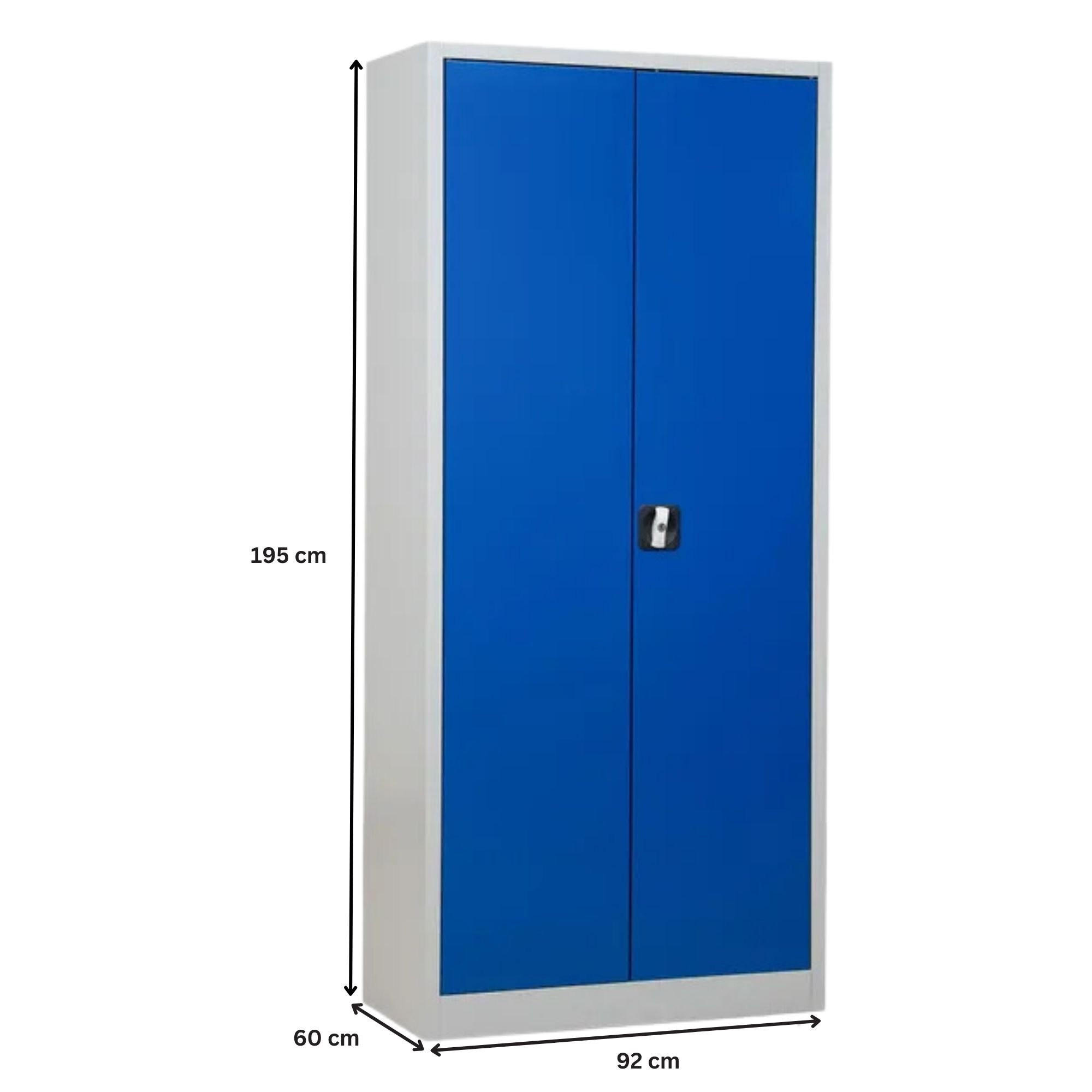 STAHLSCHRANK Bee mit 6 lackierten Fachböden 195x92x60 cm Korpusfarbe Lichtgrau Frontfarbe Enzianblau - Blau, Metall (92/195/60cm)