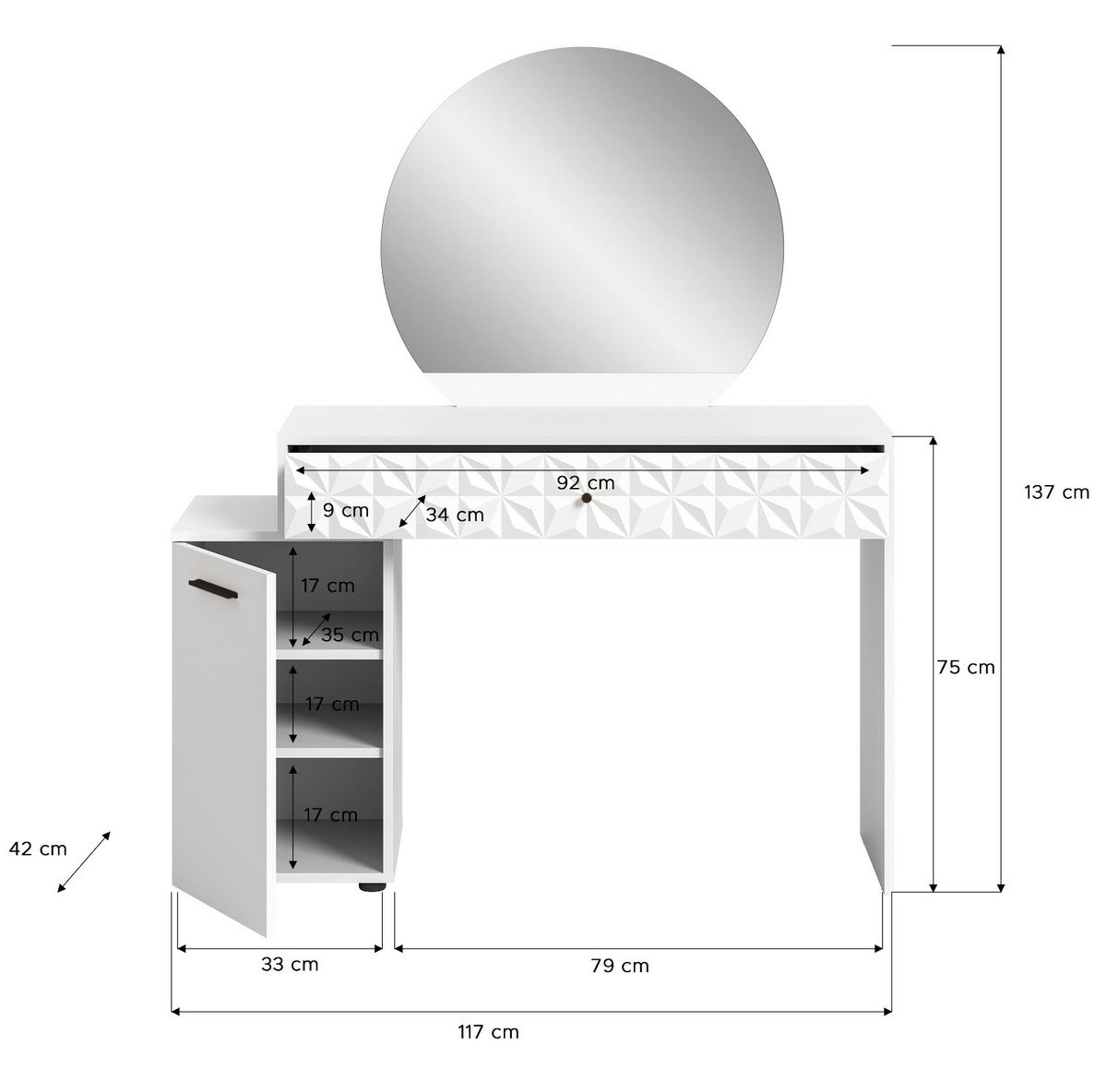 SCHMINKTISCH weiß Hochglanz 117 cm, Kosmetiktisch mit Spiegel - Weiß Hochglanz/Schwarz, Glas/Holzwerkstoff (42/138/117cm) - Inn.Furn