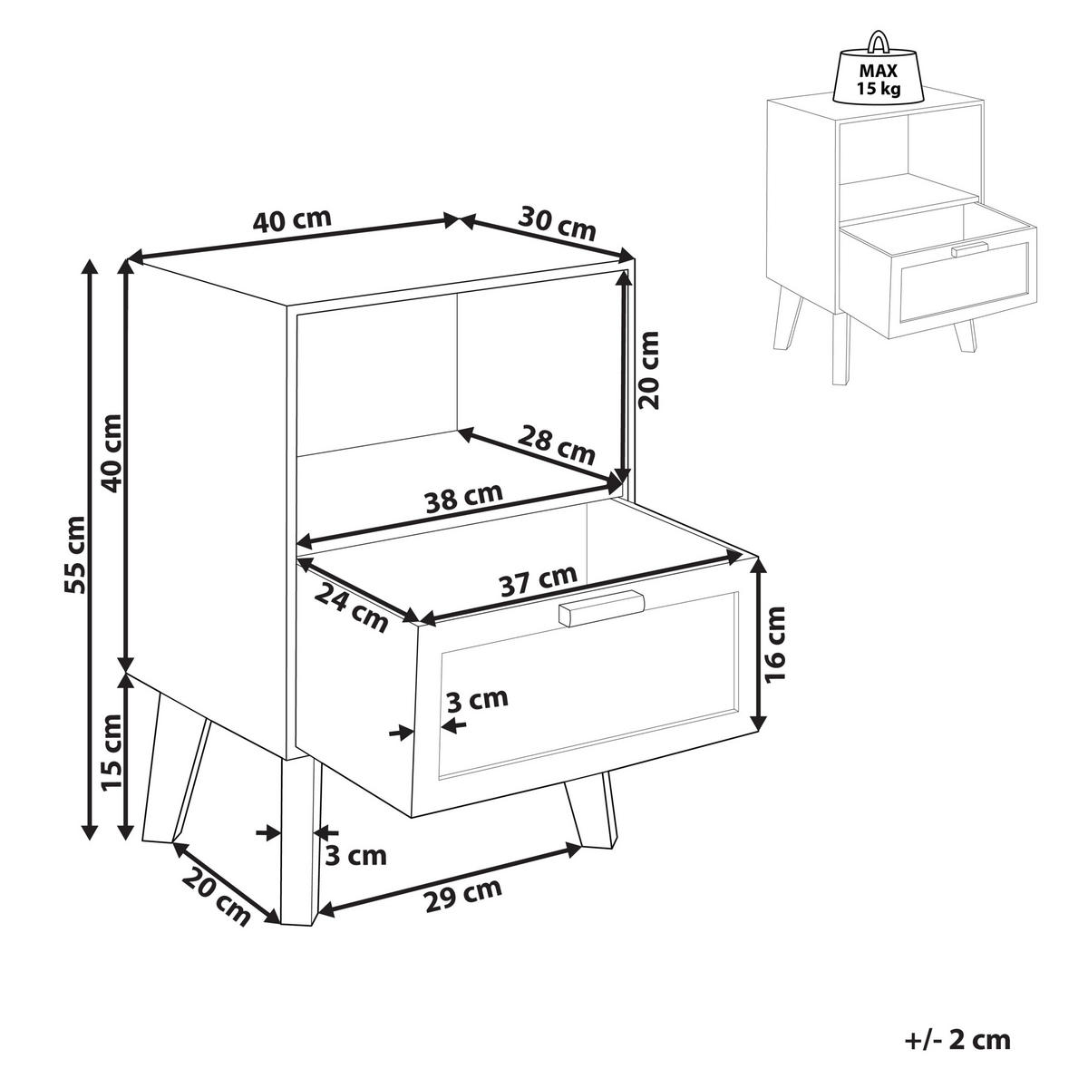 NACHTTISCH Rattan heller Holzfarbton 1 Schublade 40/30 cm Seney - Hellbraun, Holz (40/55/30cm) - Beliani