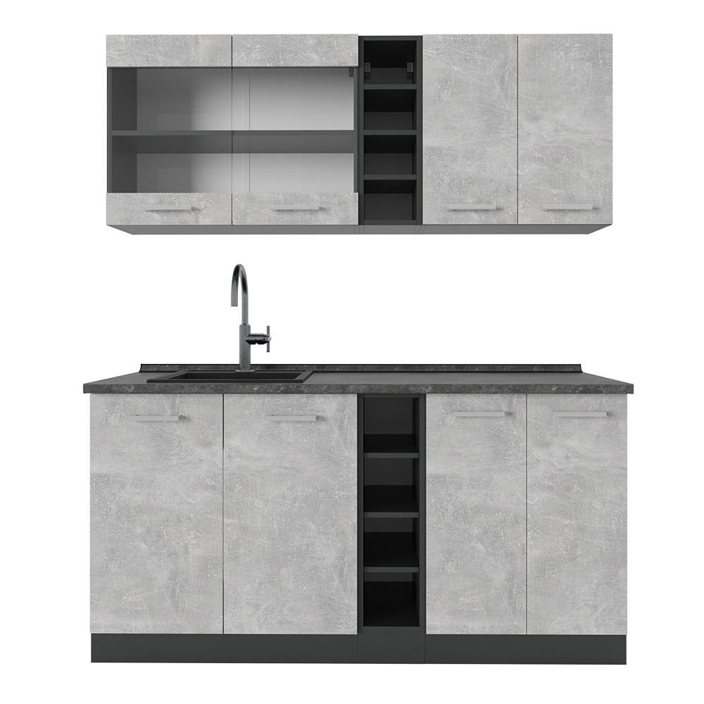 Vicco JEDNOTKOVÁ KUCHYNĚ R-Line Beton/antracit 160 cm , PD Antracit
