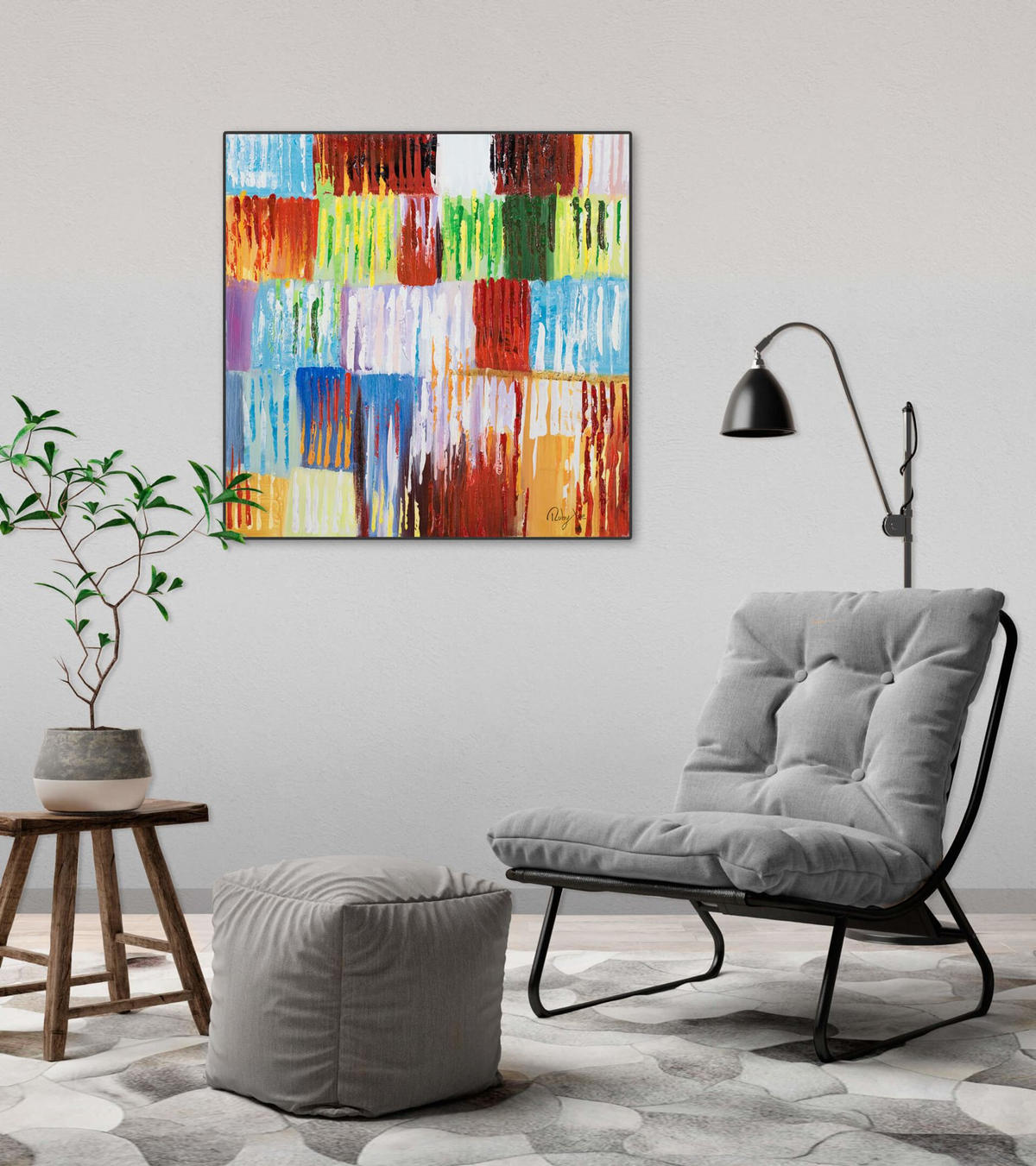 RUČNE MAĽOVANÝ AKRYLOVÝ OBRAZ 60/60 cm, viacfarebný, zvierací motív - viacfarebná, drevo/textil (60/60cm) - KUNSTLOFT