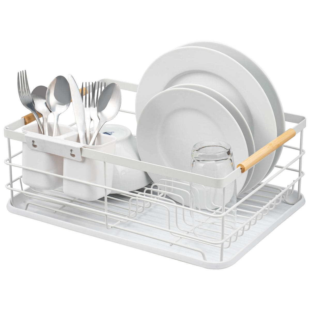 ABTROPFGESTELL mit Besteckfach und Wanne - Weiß, Metall (43/15.5/32cm) - eluno