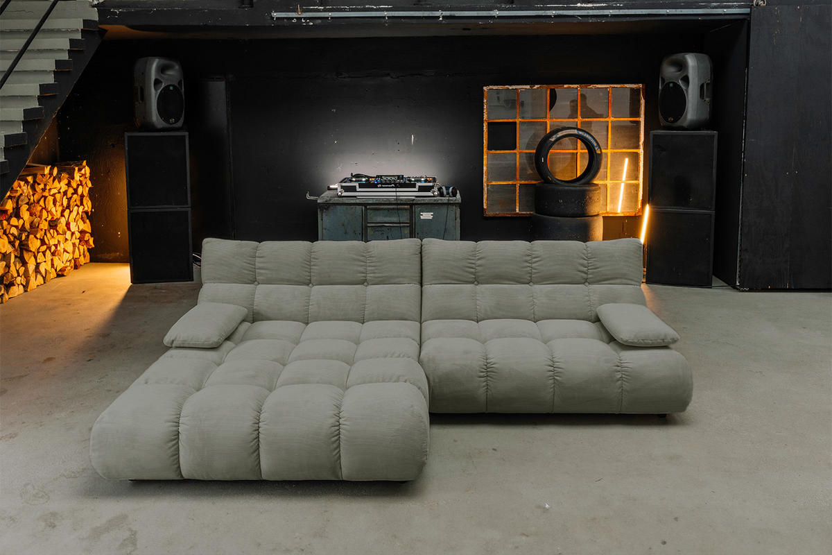 ECKSOFA VIVIEN Grün Cord - Schwarz/Olivgrün, Kunststoff/Textil (290/178cm) - KAWOLA