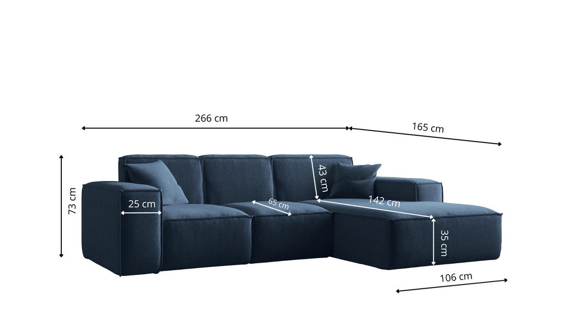 ECKSOFA L-Form Siena Stoff Maloy Marineblau Rechts - Dunkelblau, Holz (266/165cm) - Kaiser Möbel