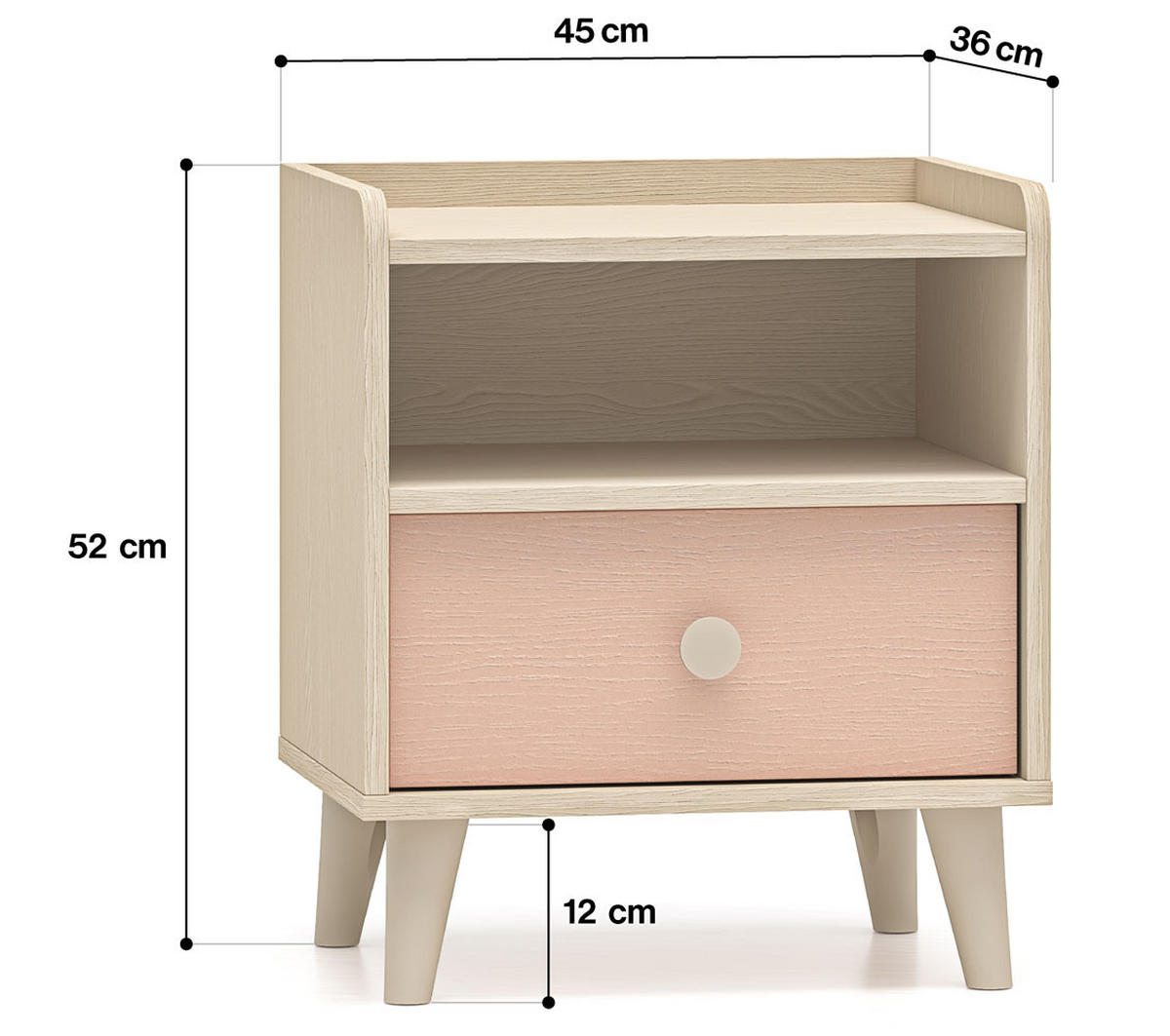 NACHTKONSOLE Mevel Wüstensand / Millennial Pink 45 / 36 / 52cm (2er-Set) - Pink/Braun, Holz/Holzwerkstoff (45/52/36cm) - Feldmann-Wohnen