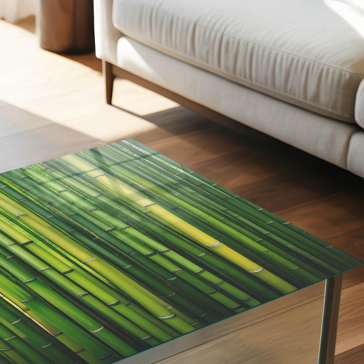 TISCHPLATTE 50x50 cm – Grüner Bambus - Türkis, Glas (50/50/0.4cm) - Wallfluent