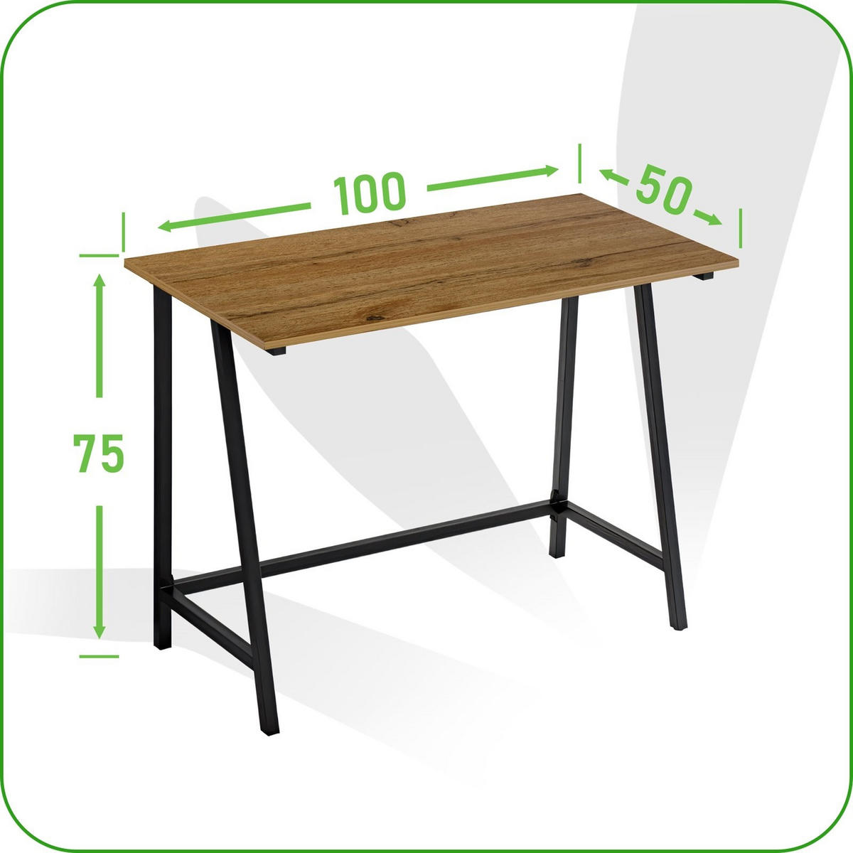 SCHREIBTISCH Metall Holzoptik Erlefarben Schwarz stabil 100x50x75 cm - Erlefarben/Schwarz, Holzwerkstoff/Metall (50/100/75cm) - Begryf