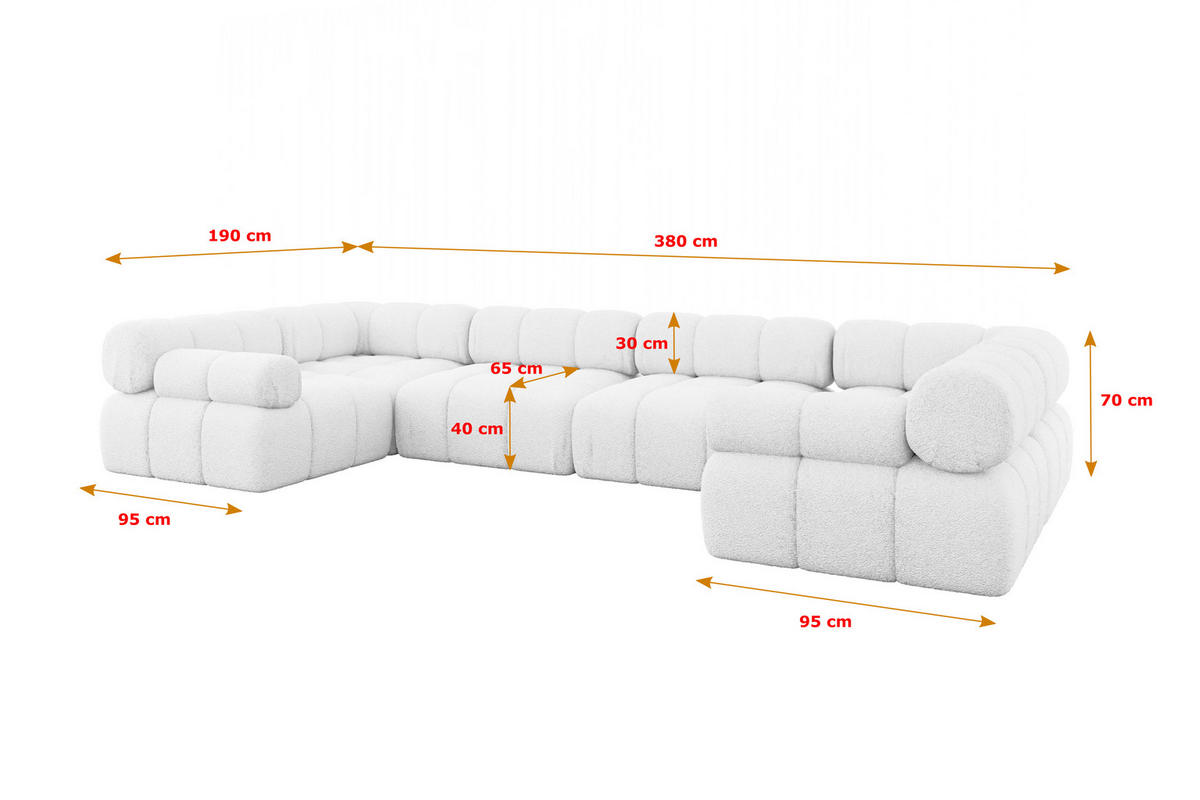 WOHNLANDSCHAFT modulares Sofa Birno-U2 - 380x190x70 cm Weiß Bouclé - Weiß, Holzwerkstoff/Textil (380/70/190cm) - ALTDECOR