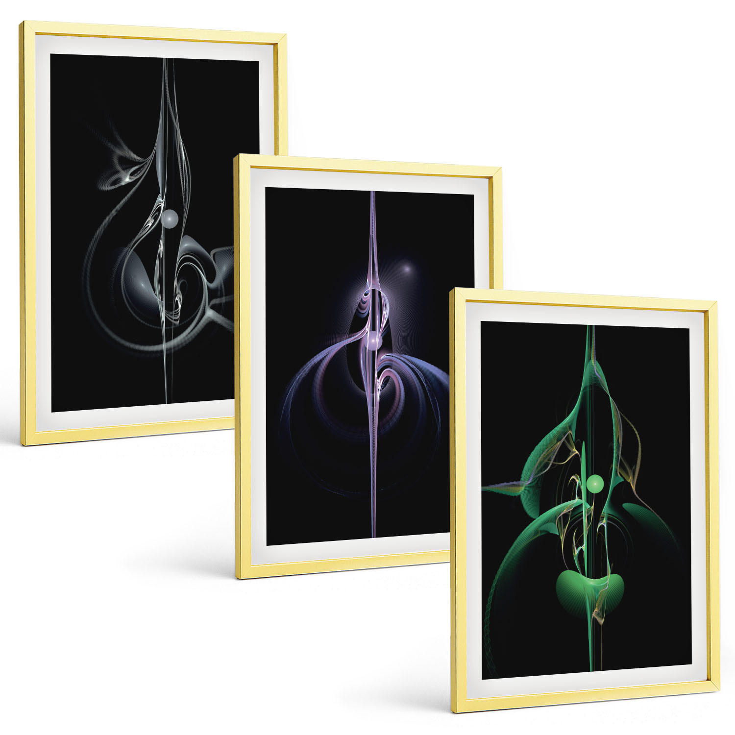 BILDER SET 3er Set - 40x60 cm Goldrahmen - Abstrakte schwarze Farbmuster - Goldfarben, Kunststoff (40/60cm) - TULUP