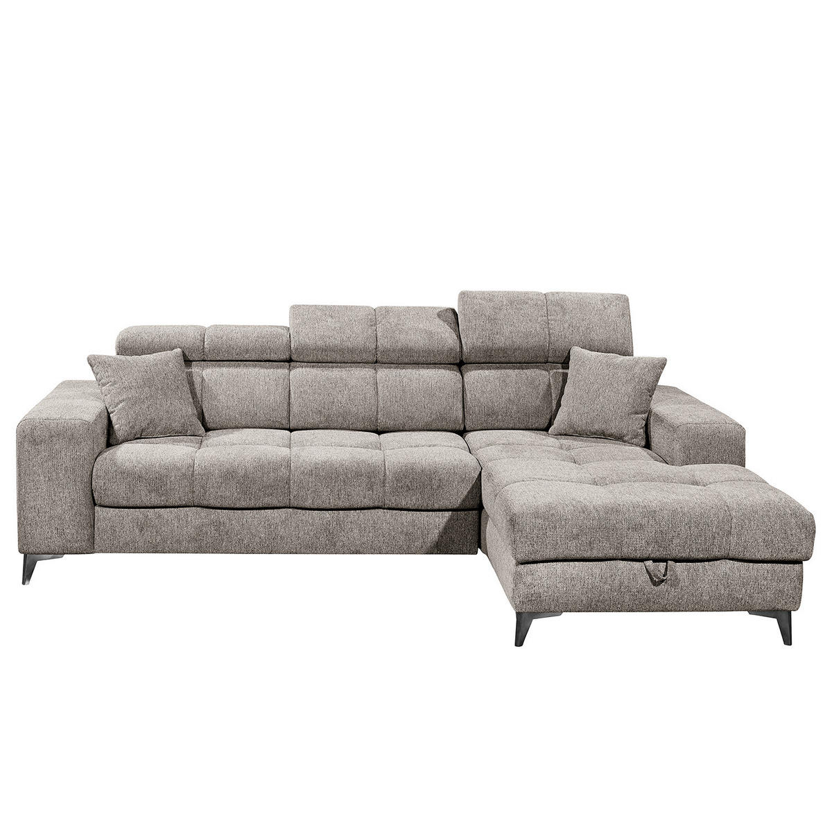 ECKSOFA mit Longchair - Kopfstütze verstellbar, Schlaffunktion, Bettkasten - Taupe/Schwarz, Kunststoff/Textil (268/172cm) - home24