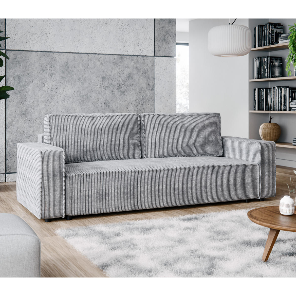 SCHLAFSOFA BRIK 3-Sitzer Cord Poso Grau - Schlaffunktion DL & Bettkasten - Grau, Textil (238/94/94cm) - Excellent Home