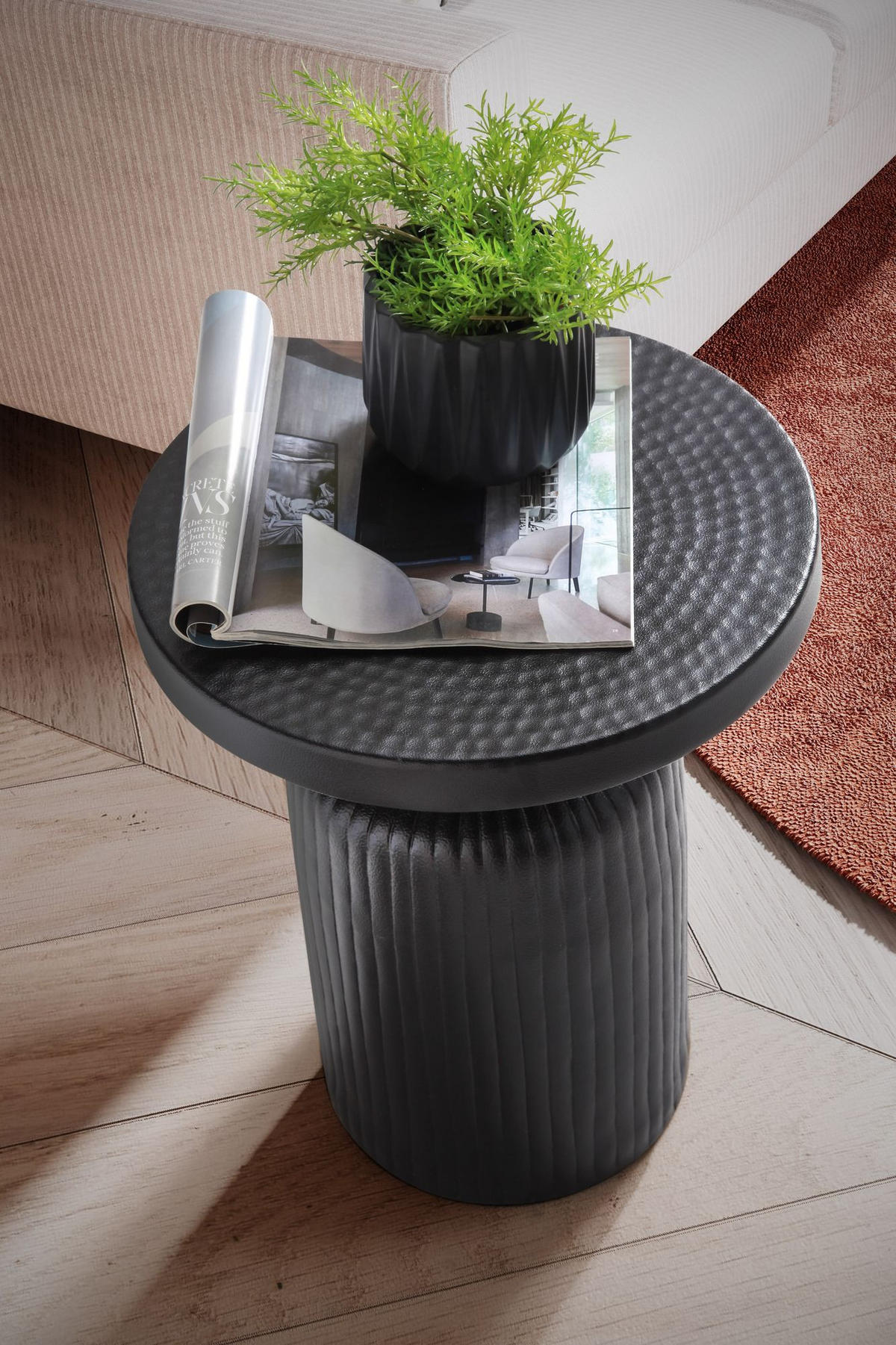 BEISTELLTISCH – Rund Schwarz 40x40x50 cm Hammerschlag Design - Schwarz, Metall (40/40/50cm) - KADIMA DESIGN