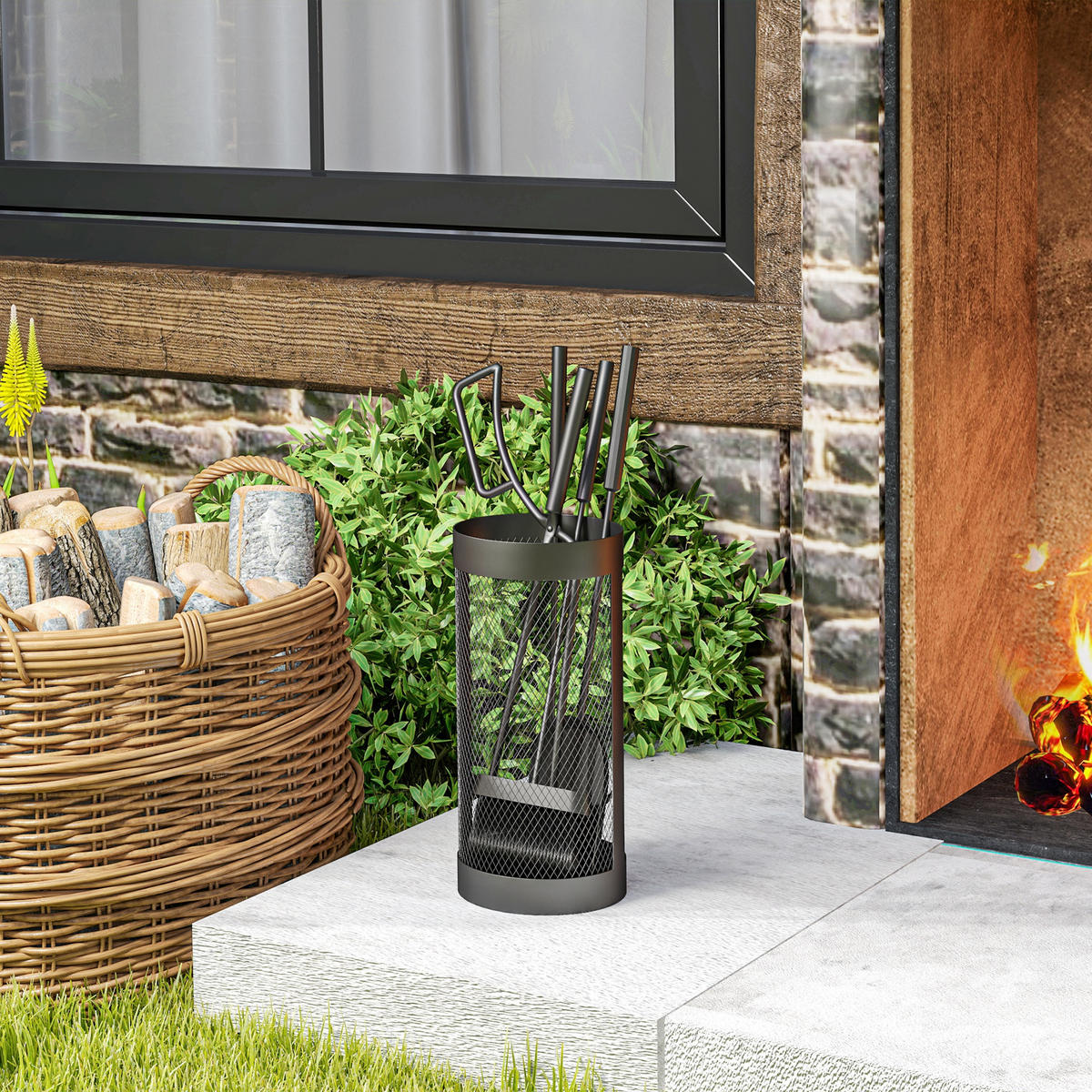 KAMINBESTECK - Schwarz, Metall (16/33.5/16cm) - Outsunny