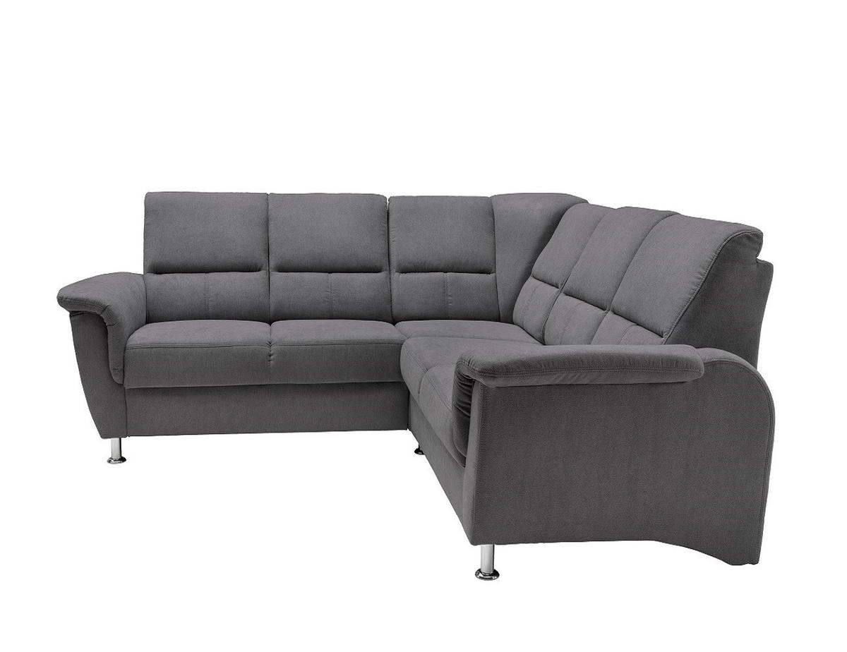 ECKSOFA mit gleichschenkligen Seitenlängen, Federkern - Chromfarben/Dunkelgrau, Textil/Metall (221/221cm) - myHomelando