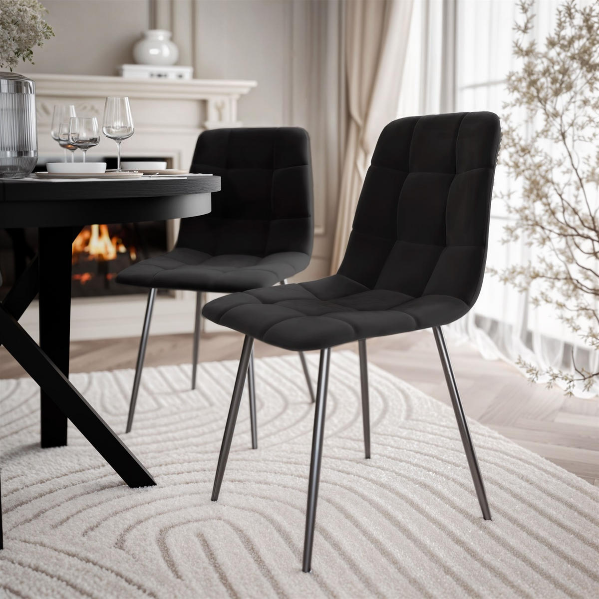 Ausziehbarer Esstisch LUMI, Schwarz - Schwarz, Holzwerkstoff (100/100/75cm) - Lookway