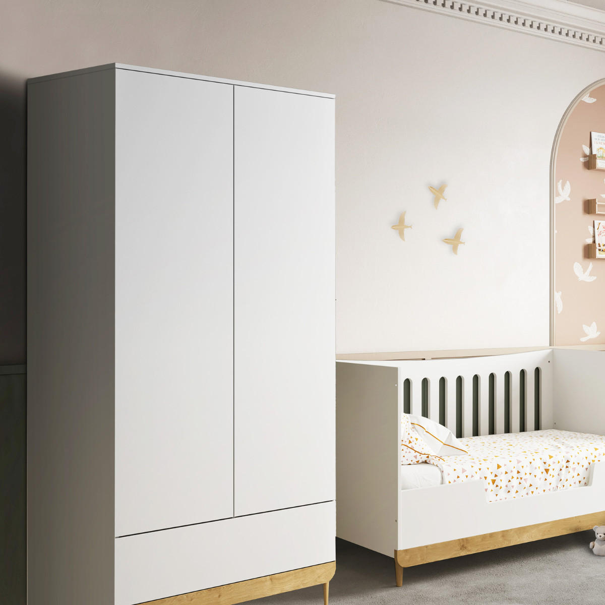 SCHRANK mit 2 Türen, 1 Schublade, Dekor in Weiß und mittlerem Eichenholz 100,6/56,5/194 cm - Weiß, Holzwerkstoff (56.5/194/155cm) - Calicosy