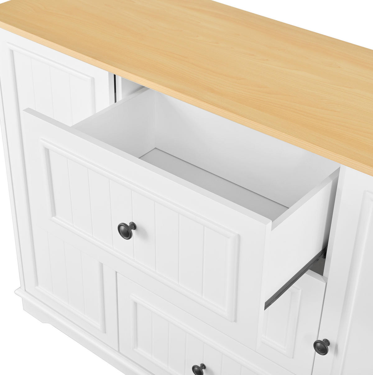 SIDEBOARD 126/40/86 cm Weiß aus MDF mit 3 Schubladen und Türen - Weiß, Holzwerkstoff (40/86/126cm) - OKWISH