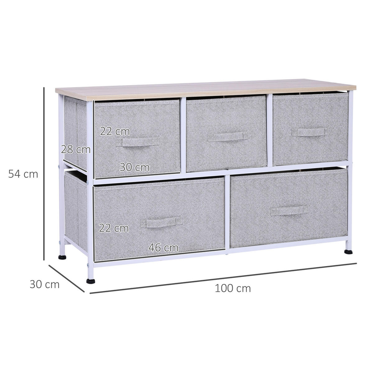 KOMMODE Grau Weiß Holzoptik 100/30/54 cm - Grau, Metall (100/54/30cm) - PANGIVO