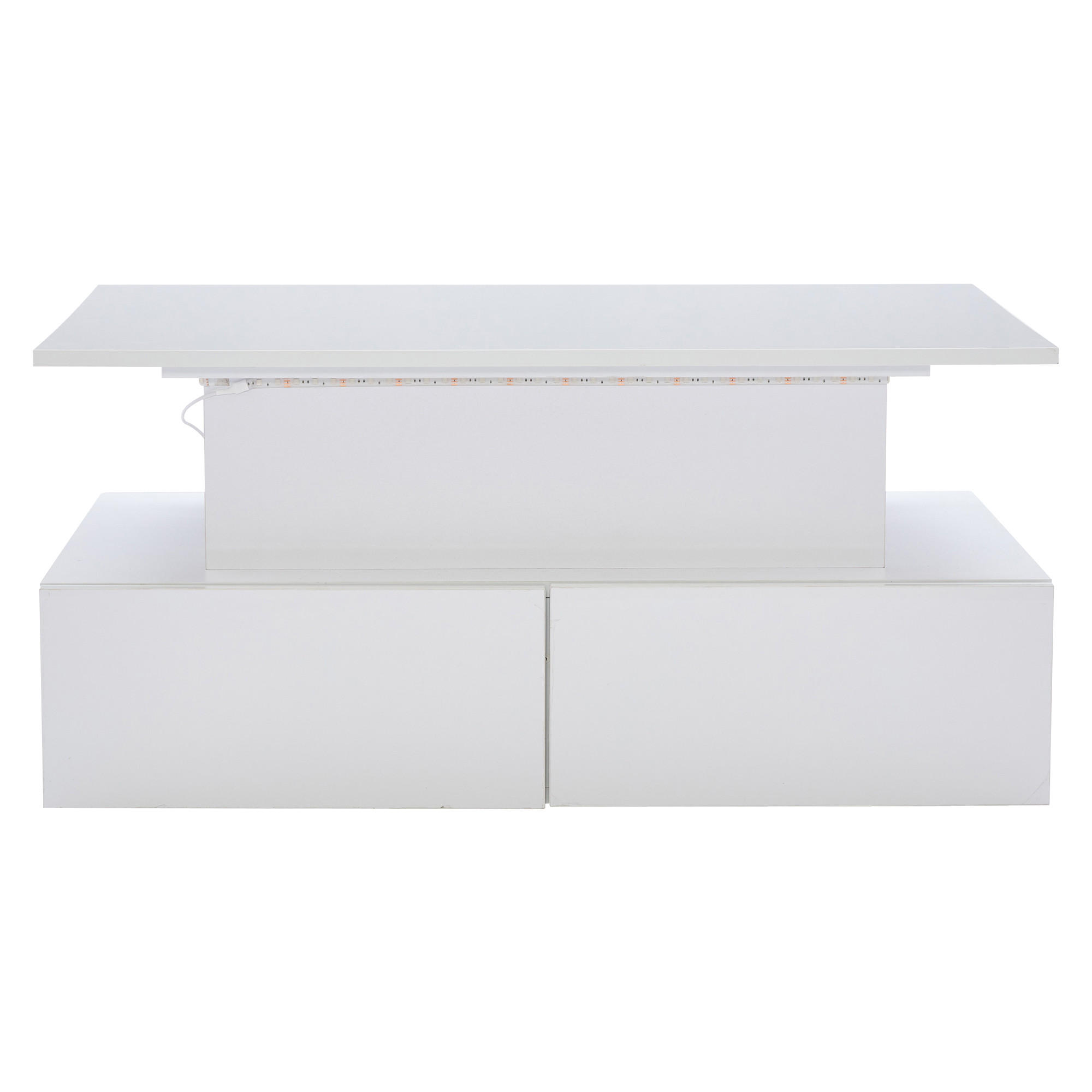 COUCHTISCH Weiß 90/55/41 cm mit LED-Beleuchtung und ausziehbarer Platte - Weiß, Holzwerkstoff (55/90/41cm) - PANGIVO