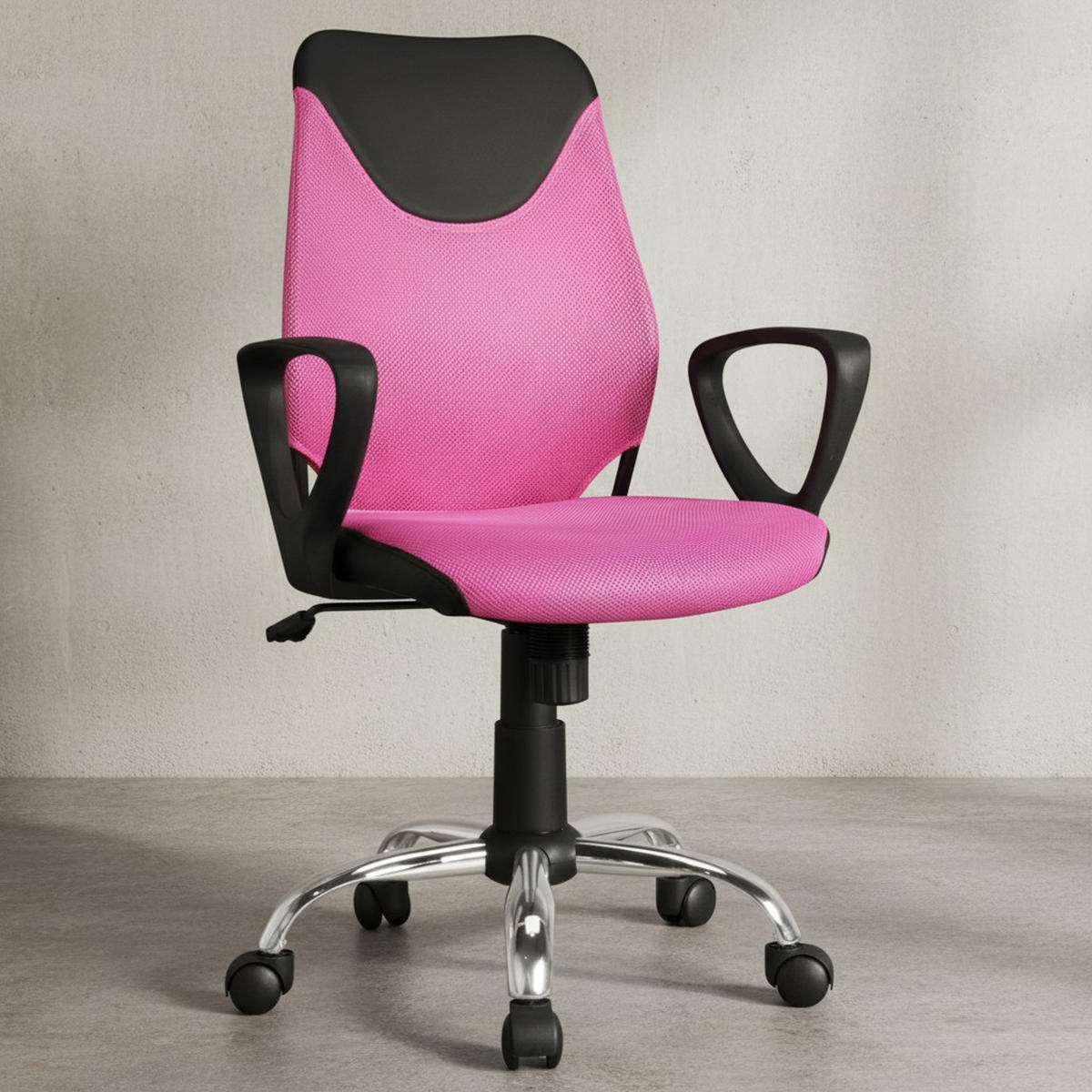 JUGENDDREHSTUHL Nylon Ergonomisch Höhenverstellbar DAVOS, Rosa 60x60x101 cm - Silberfarben/Schwarz, Textil/Metall (60/101/60cm) - KADIMA DESIGN