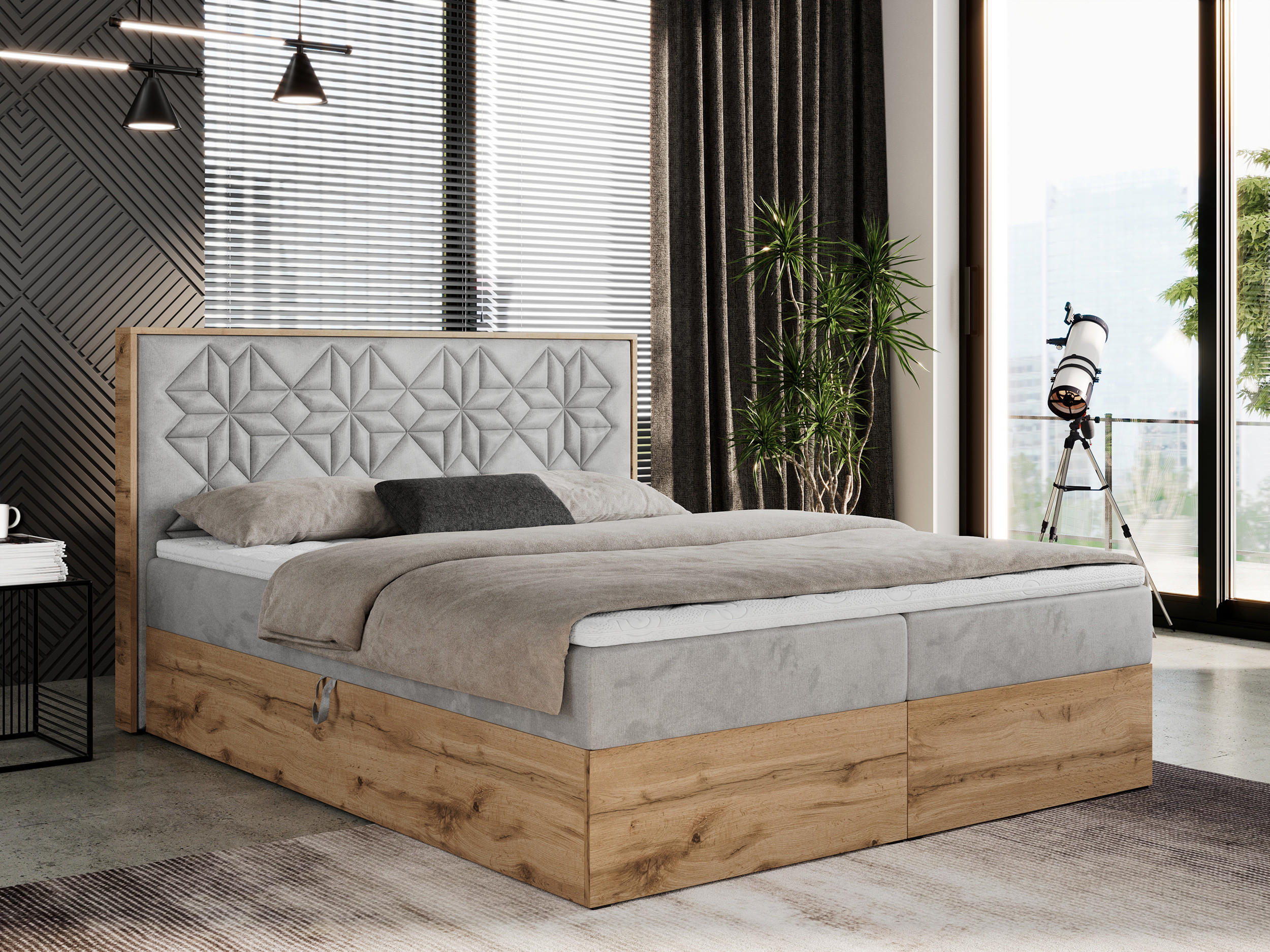 BOXBETT NESSI - 180/200 Hellgrau Velvet - H3 - Hellgrau, Holz/Textil (180/200cm) - MKS