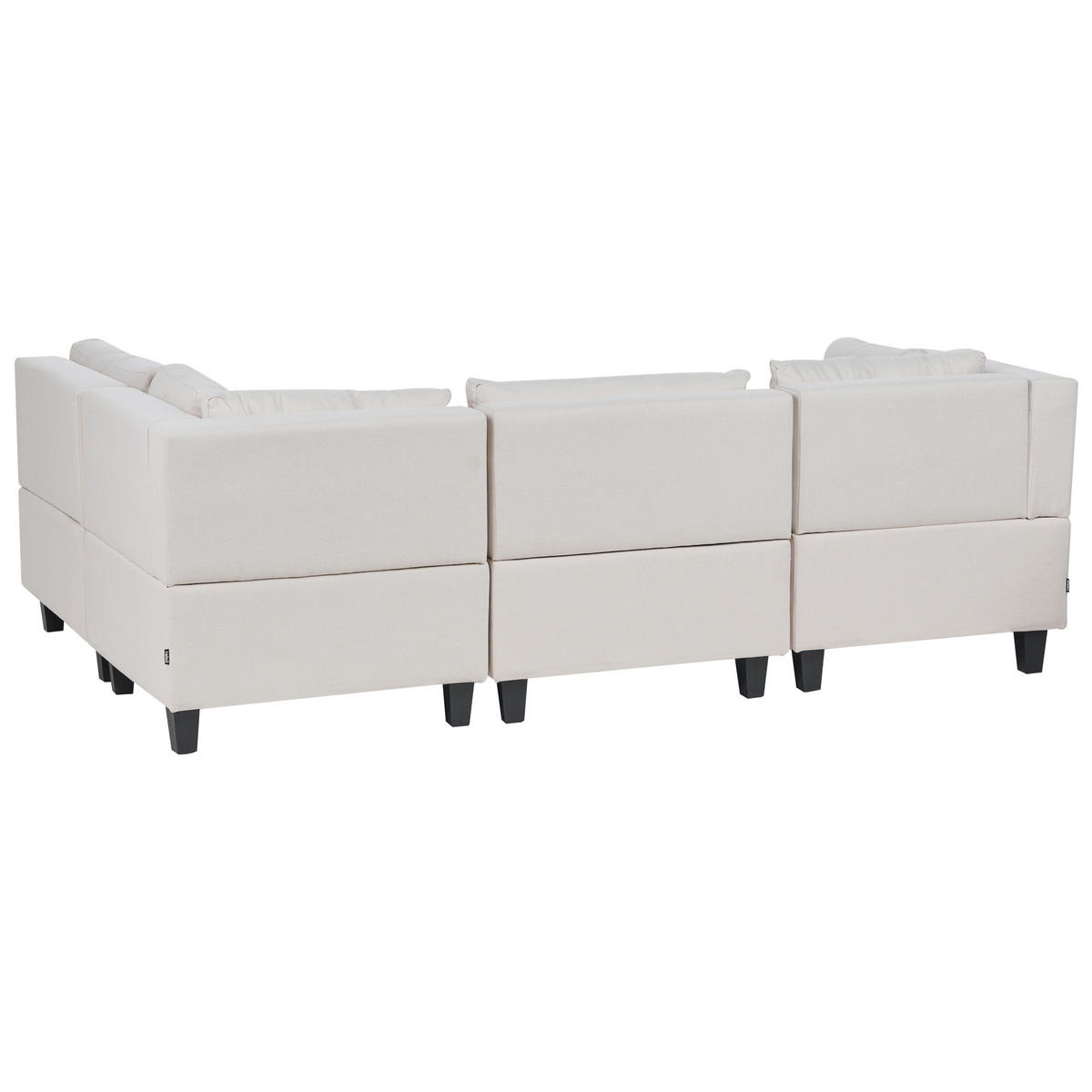 4-SITZER-ECKSOFA Leinenoptik hellbeige rechtsseitig mit Ottomane Fevik - Beige/Schwarz, Textil (228/72/152cm) - Beliani