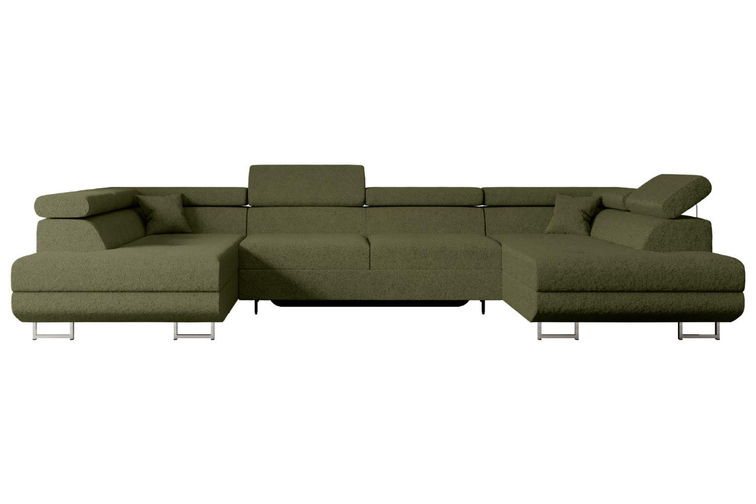 WOHNLANDSCHAFT mit Schlaffunktion und Bettkasten GUSA-U 342x202x107 cm Grün Bouclé - Silberfarben/Grün, Holzwerkstoff/Textil (342/107/202cm) - ALTDECOR