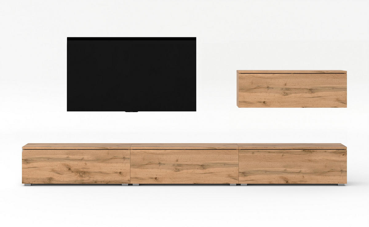 WOHNWAND Loriano IV Eiche Wotan 300/70,5/32 cm – Hängend und Stehend - Braun, Holzwerkstoff/Kunststoff (300/70.5/32cm) - AX Living