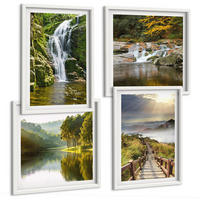 BILDER SET 4er Set - 50x50 cm & 40x60 cm Weißer Rahmen - Wasserfälle, Berge, Wolken, Herbst - Weiß, Kunststoff (50/50cm) - TULUP