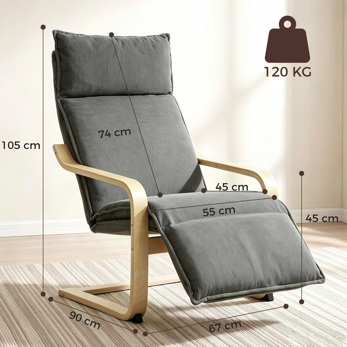 SESSEL Dunkelgrau 90.0/67.0/105.0cm - Dunkelgrau, Textil (67/105/90cm)