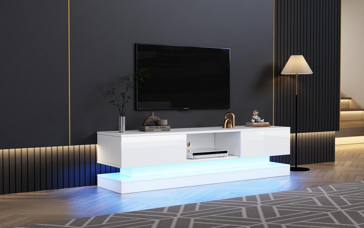 TV-LOWBOARD 160/35/40,5 cm mit 2 Schubladen und LED-Beleuchtung - Weiß, Holzwerkstoff (160/40.5/35cm) - BEAOK