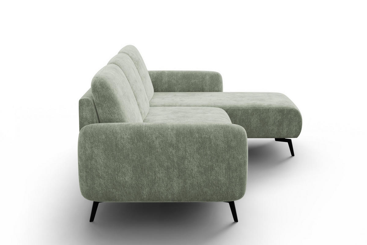 ECKSOFA FEBE 4-Sitzer RECHTS, hellgrüner Chenille-Stoff - Schwarz/Hellgrün, Holz/Textil (264/157cm) - Wozimo