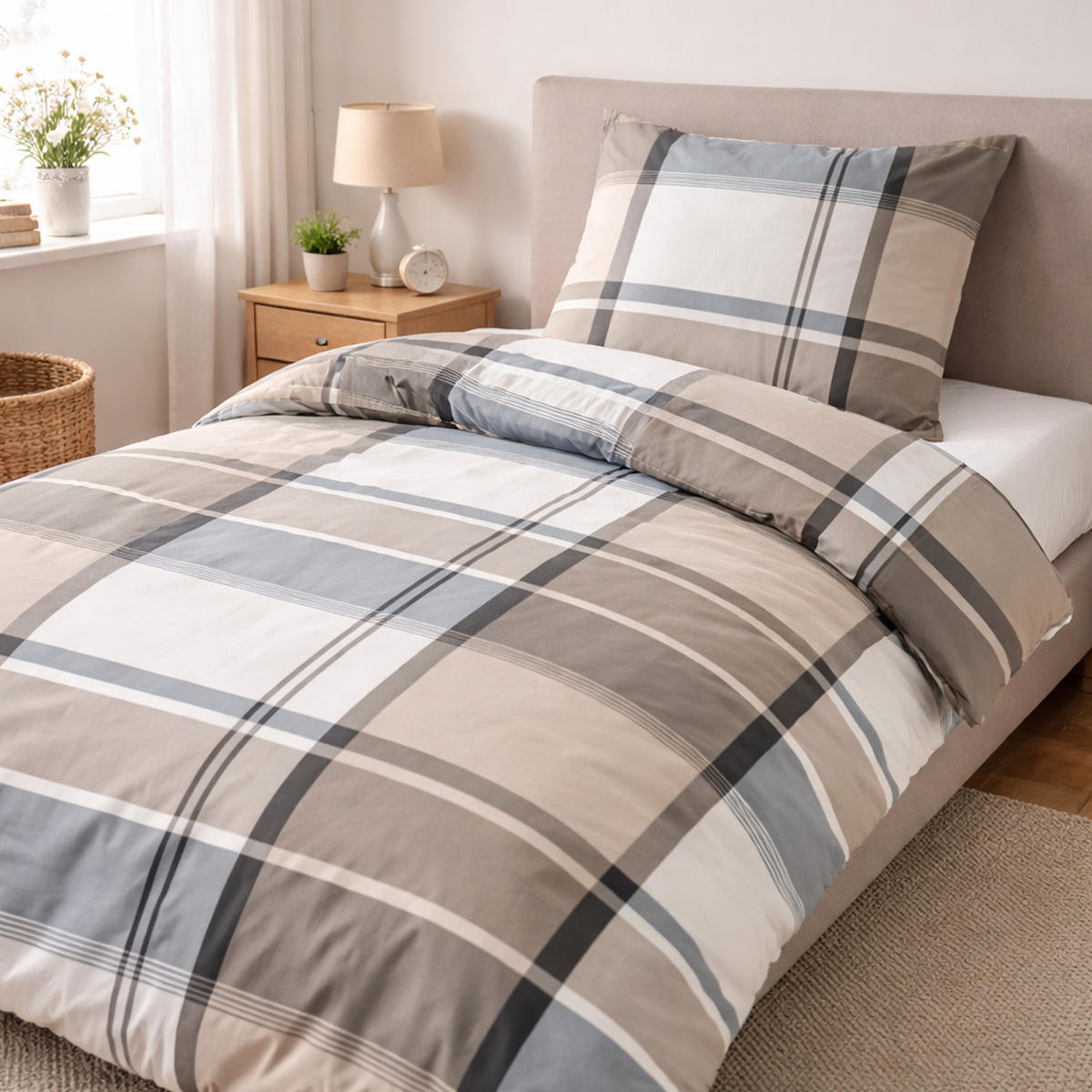 BETTWÄSCHE Byrklund 2-teilig 135x200/80x80cm Big Squares Zand - Sandfarben, Naturmaterialien (135/200cm)